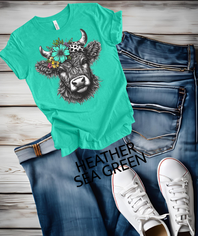 Highlander with teal flower Graphic Tee